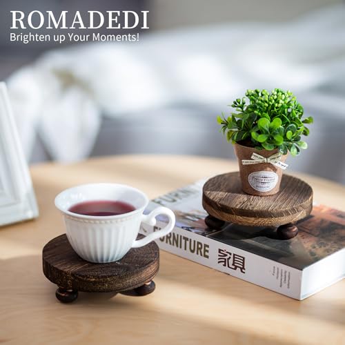 Romadedi Farmhouse Wood Riser for Display- 2 pcs Rustic Decor Mini Wooden Pedestal Decorative Round Tray for Home Table Bathroom Counter Shelf Kitchen, Brown - color: Brown, size: 2 PCS
