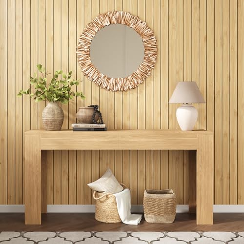 VEELIKE Natural Bamboo Slat Wall Panels Peel and Stick Wood Panels for Interior Wall Decor Ceilings TV Backdrop 30''x118'' Self Adhesive 3D Acoustic Slat Wallpaper for Bedroom Living Room Home Office - color: Natural Bamboo, size: 30''x118''