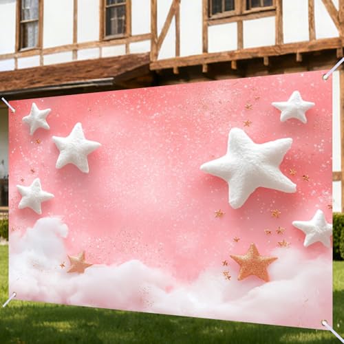 Nuxovilar Pink Star Cloud Glitter Backdrop Polyester 90.55x70.86 Inches Backdrops for Photography Kids Party Nursery Decor - color: CP00578