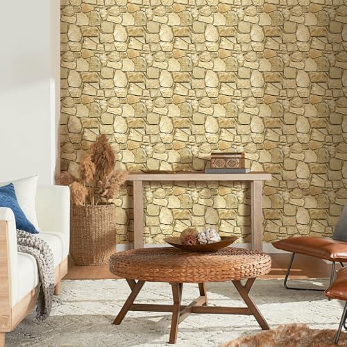 COMSTICKC 3D Faux Stone Wall Panel Peel and Stick Wall Stickers, 10 Pcs of 12"X12", Not Real Stone, Ultra-Light Thin PVC Rock Adhesive Decorative Tiles Wall Covering Wallpaper Interior Decor, Brown - color: Brown