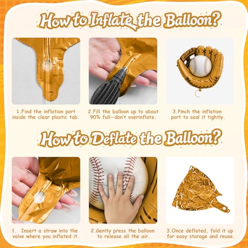Biapian Baseball Balloons Foil, 18 Inch Round Baseball and Glove Balloon, 6 Pcs Large Sports Balloons Helium for Boys Men Baseball Party Decorations Birthday Party Sports Theme Party Supplies - style: Baseball