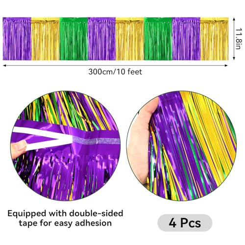 4 Packs Foil Fringe Garland Tinsel Streamers Shiny Wall Hanging Birthday Banner Backdrop for Wedding Anniversary Celebration Happy Birthday Party Decorations Purple Gold Green - color: Purple Gold Green