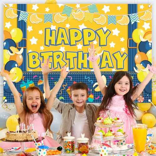 5x3ft Yellow Cowboy Cartoon Theme Backdrop Cartoon Banana Photography Background Kids Boys Girls Birthday Party Decorations Photo Booth Banner Props - color: Yellow-Bro