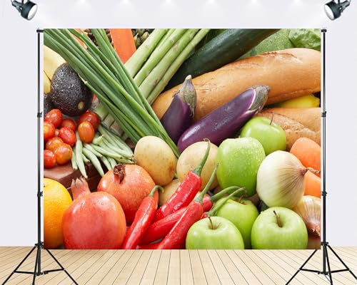 Trykid 15x10ft Fresh Fruit Vegetable Bread Baguette Backdrop Colorful Healthy Food Grocery Photography Background Delicious Kitchen Theme Party Decoration Tapestry Photo Booth Prop Fabric - size: 15x10ft