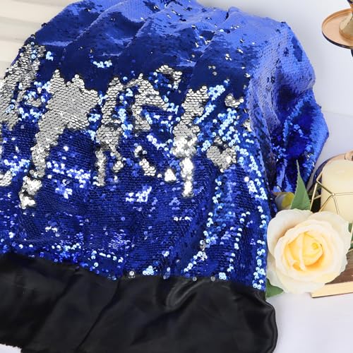 DUOBAO Silver to Royal Blue Mermaid Fabric by The Yard- 1/2 Two Tone Sequin Fabric 0.5 Yard Reversible-Fabric Quality Fabrics Mesh Sequins - color: Silver to Royal Blue, size: 0.5 Yard
