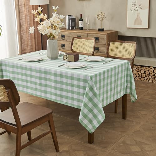 Gingham Tablecloth Fabric Rectangle 118x57 Inch Checkered Table Cloth Buffalo Plaid Yarn Dyed Washable Tablecloths for Easter Picnic Kitchen Dinner Holiday Outdoor BBQ & Party, Green and White - color: Gingham (Straight Edge) - Green, size: 118" x 57" (Re