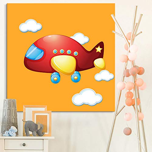 wall26 - Square Canvas Wall Art - Red Airplane - Kid's Room/Nursery Wall Art Vibrant Color & Ready to Hang - 12x12 inches - color: Artwork - 12, size: 12"L x 12"W