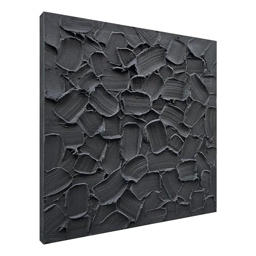 NANKAI Art Hand-Painted Thick Texture Black Minimalist Oil Painting 24x24 inch Contemporary Abstract Art Painting Home Office Wall Decorative Art - color: Nkhb299