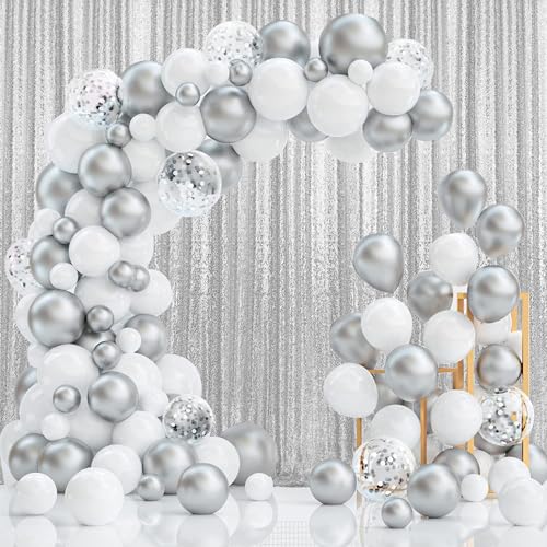 2×8FT-2PCS Silver Sequin Backdrop Curtains Panels, Photography Backdrop Glitter Fabric Background for Christmas Wedding Party Decor - color: Silver, size: 2X8FT-2PCS