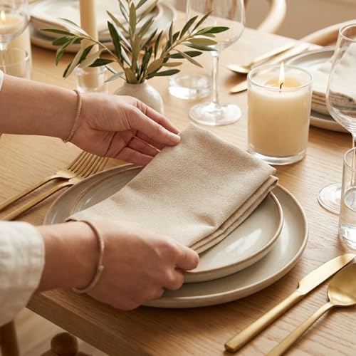 ACCENTHOME Accent Home 100% Cotton Napkins, Delicate Cloth Napkins for Dinners, Parties and Weddings,18 x 18 Inch Set of 12 - Natural - color: 01 - Natural - Twill, size: 18"x18" - Pack of 12