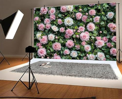 7 x 5 ft Spring Flowers Backdrop Pink White Rose Floral Green Leaf Photo Backdrop Birthday Party Decoration Wedding Bridal Shower Backdrop Photo Studio Props - color: Multi2, size: 7x5ft