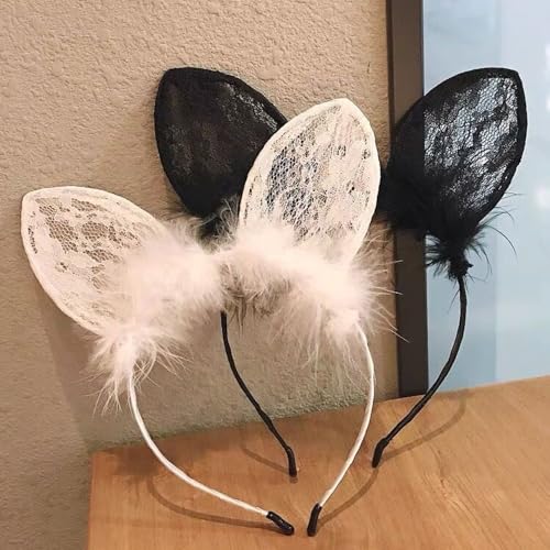 Cat Ears Headbands Plush Lace Halloween Cute Costume Party Makeup Hair Headpiece Sexy Masquerade Nightclubs Photo Prop for Women - color: Cat Ears