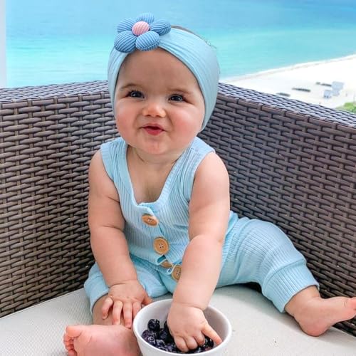 CÉLLOT 5 Pcs Baby Flower Headbands Baby Girls Nylon Headbands Soft Hairbands Hair Accessories for Newborn Infant Toddler Kids(Spring Summer Vibe) - color: Yellow+Green+Sky Blue+Purple+Hotpink