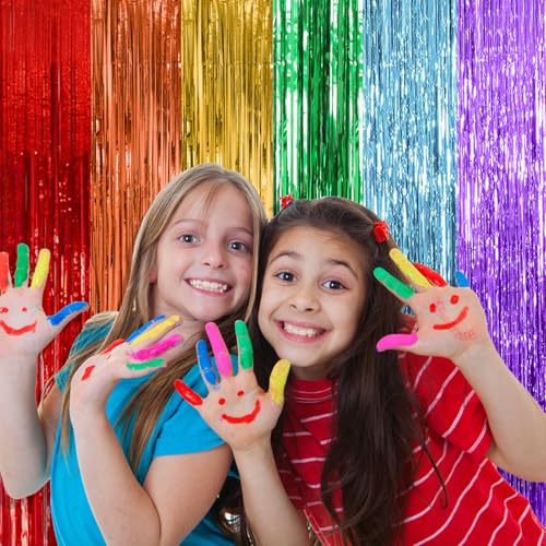 2 Pack Rainbow Party Backdrop Streamers Decorations Colorful Foil Fringe Curtains Metallic Tinsel Backdrop for Birthday First Day of School Engagement Baby Shower Christmas Holiday Party Decor - color: Rainbow, size: 2 Pcs