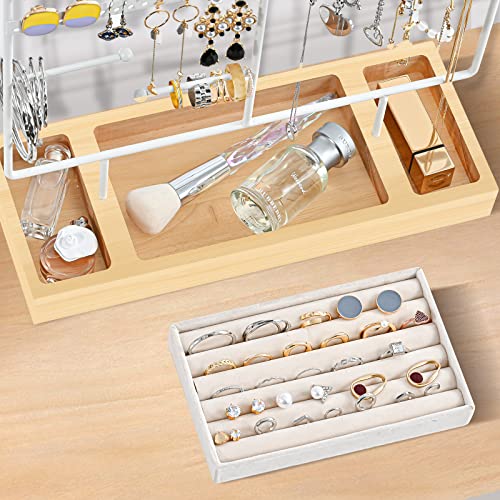 ProCase Jewelry Organizer Stand Earring Holder Organizer, 6 Tiers Earring Organizer Tree Necklace Rack Jewellery Tower Bracelets Holder Storage with Removable Wooden Ring Tray for Women Girls -White - color: White