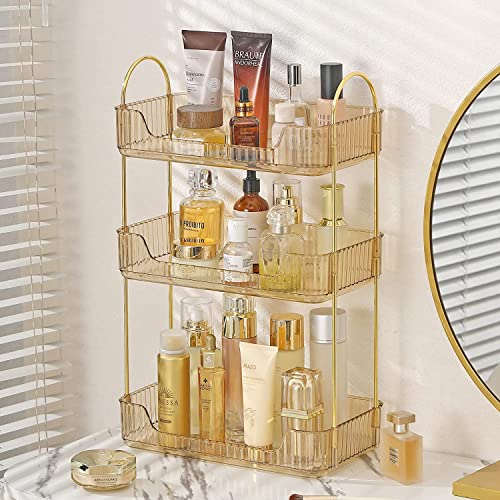shuang qing 3 Tier Bathroom Counter Organizer Countertop Storage, Cosmetics Skincare Shelf Organizer, Makeup Organizer Perfume for Dresser Vanity Tray, Spice Rack Organizer for Kitchen - Gold - color: Honorable Gold, size: Standard-3 Tier