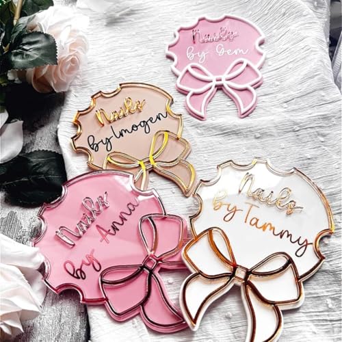 Personalized Bow Nail Technician Beauty Salon Advertise Nailfie Prop Business Signnail Artist Gift Nail Social Media Pic Nail Photo Props Custom Nail Art Tray (Nude) - color: Nude