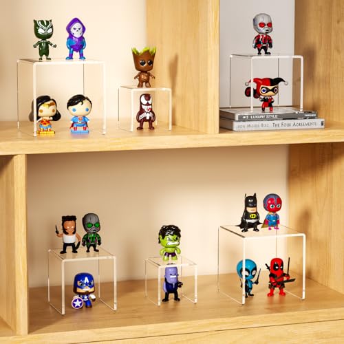 NIUBEE 2 Set Acrylic Risers Display for Funko POP Figures,Clear Cake Stands for Candy Dessert Table Decorations-3"x4"x5" - size: (3,4,5)" x2Set