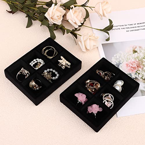 DesignSter Small Jewelry Tray-Ring Organizer 2PCS Premium Velvet Rings Earrings Display Tray Storage Insert Holder for Jewelry Box, Drawer, Dresser (6 Grids, Black) - color: Black, size: 6 Grids