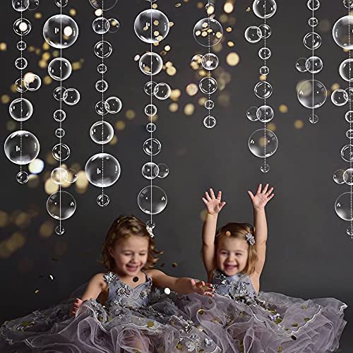 Transparent Bubble Garlands Mermaid Party Decoration Colored Blue Flat Cutouts Hanging Streamer for Birthday Baptism Wedding Ocean Wall Decal Baby Shower Under Sea Festal Kid Room Photo Props (White) - color: White