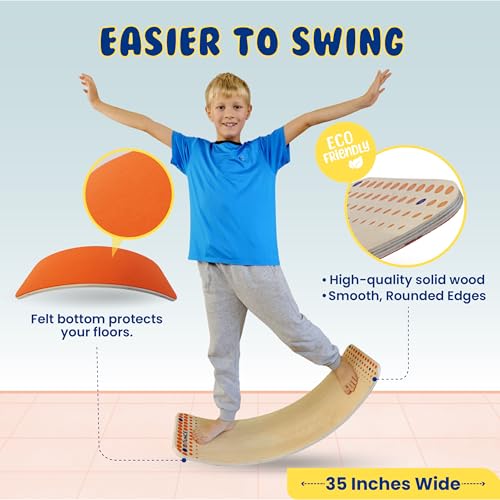 New Bounce Balance Board - Premium Wooden Wobble Board for Exercise & Balance Training - Supports Up to 480 Lbs. - Versatile Rocking Balance Boards for All Ages - size: Large (11.8"x35")