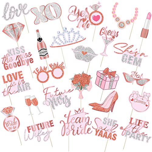 26 Pieces Bridal Shower Wedding Photo Booth Props Bachelorette Photo Props Rose Gold Pink Future Wife Party Decorations for Bridal Shower Out Hen Party Gift Accessories