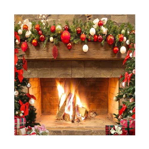 Lofaris Christmas Fireplace Photography Backdrop Winter Xmas Tree Colorful Festive Backgrounds Interior Vintage Merry Christmas Eve Party Photo Booth Studio Props10x10ft - size: 10x10ft