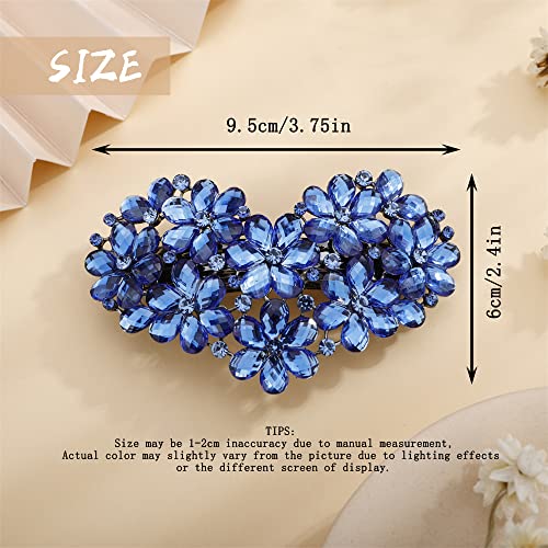 Aimimier Flower Crystal Hair Clip French Rhinestone Barrettes Large Ponytail Heart Shaped Hair Pins Decorative Hair Accessories for Women Girls (Blue) - color: Blue
