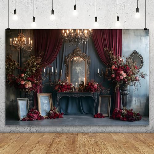 YongFoto Retro Elegant Mirror Candelabras Dresser Backdrop 8x6.5ft Candles Roses Flower Artistic Photography Background Bridal Shower Wedding Party Banner Portrait Photoshoot Wallpaper Photo Booth - color: Style 3, size: 8ftx6.5ft