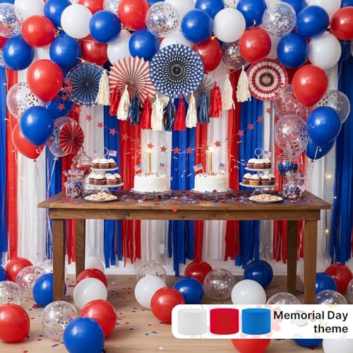 PartyWoo Red and Blue Crepe Paper Streamers 4pcs 328ft Pack of Red and Blue Crepe Paper Streamers for Birthday Engagement Baby Shower Bachelorette Graduation Wedding Independence Party Decorations - color: Blue Red-9617