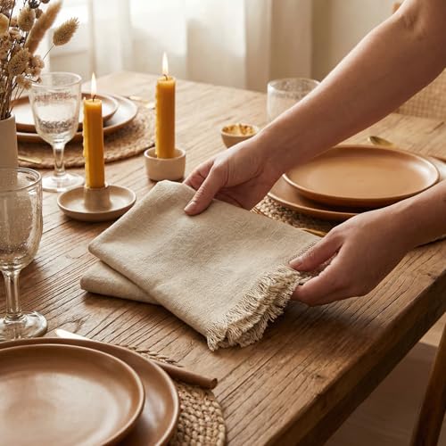 ACCENTHOME Natural Cotton Linen Napkin Set of 12 18x18 inch Dinner Napkins - Washable Soft Premium Hotel Quality Reusable Hemmed Edges Napkins Perfect Table Linens for Family Dinners, Weddings - color: 01 - Natural, size: 18"x18" - Pack of 12
