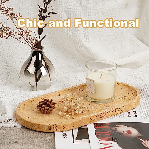 Koville Turkish Natural Travertine Decorative Marble Tray - 12"x6" Wabi Sabi Home Countertop Organizer, Catchall Tray for Perfume, Candles, Jewelry - color: Golden Travertine, size: 12" x 6" x 0.8"