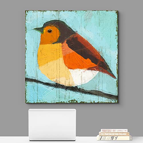 wall26 Canvas Print Wall Art Textured Geometric Orange & Yellow Robin Animals Birds Illustrations Modern Art Rustic Scenic Colorful Farmhouse/Country for Living Room, Bedroom, Office - 12"x12" - color: B40-2107-94-fo33, size: 12"L x 12"W