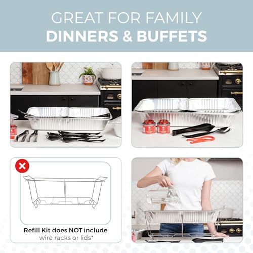 Alpha Living Large Full Size Refill Kit Disposable Chafing Buffet with - Utensils, Fuel Cans Only – Premium Chafing Dish Set for Events, Parties, Catering - size: Refill Kit (No Rack)