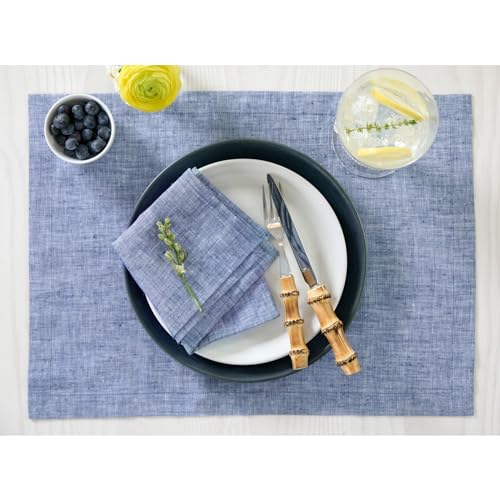 Solino Home Linen Cloth Napkins Set of 4-100% Pure Linen Chambray Indigo Dinner Napkins 20 x 20 Inch - Athena, Handcrafted and Machine Washable - Spring, Summer - color: 06: Indigo Chambray, size: 20" x 20" (Set of 4)