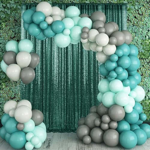 2×8FT-2PCS Hunter Green Sequin Backdrop Curtains Panels, Christmas Green Photography Backdrop Glitter Curtains Fabric Background for Christmas Wedding Party Decor - color: Hunter, size: 2X8FT-2PCS
