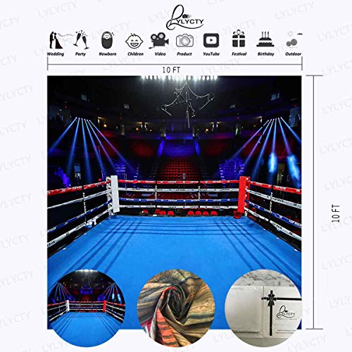 Boxing Ring Backdrops for Photography 10x10ft Children Boys Birthday Party Background for Portrait Adults Party Banner Photo Booth Studio Props - color: Blue, size: 10x10ft