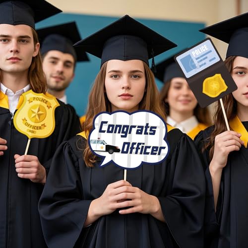Congrats Officer Photo Booth Props, Police Photoshoot Future Officer Party Photography Props Police Academy Graduation Centerpiece Sticks Decorations 25 PCS