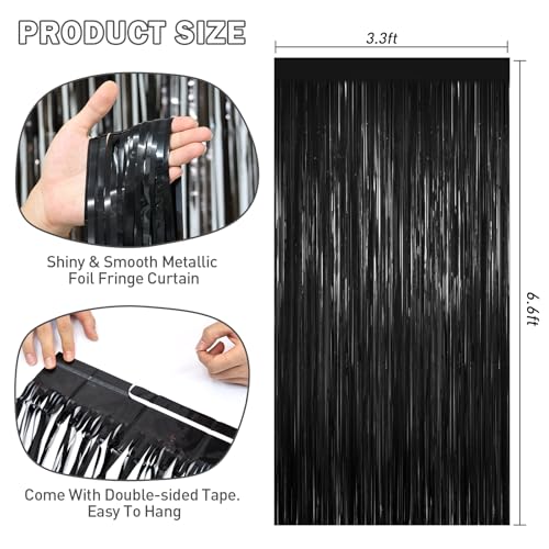 Black Tinsel Backdrop Foil Fringe Curtains - 2 Packs Door Streamers Backdrop for Birthday Door Decorations, Party Supplies for Bachelorette, Graduation, Christmas, Disco Decor - color: Black