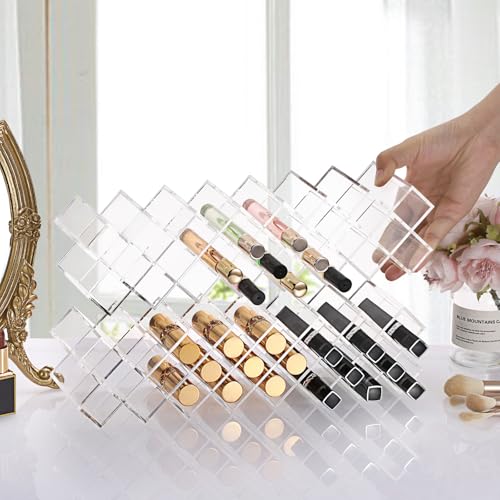 ELLDOO Rollerball Perfume Organizer, 23 Spaces Clear Acrylic Perfume Storage Holder Beauty Scent Holder, Stackable Makeup Lipgloss Lipstick Display Case Lip Gloss Storage Stand (8-Tier)