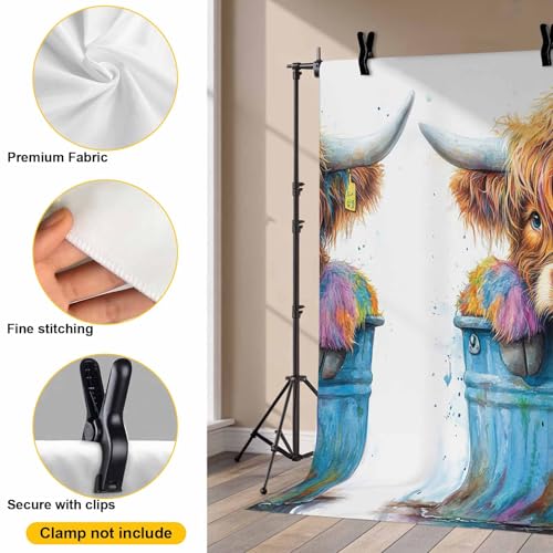 Highland Cattle Backdrop for Photography, Farmhouse Cow Funny Animal Photo Backdrop Portrait Background Party Banner Photo Backgrounds for Studio Booth Props, 10x8ft - color: White Mocha Brown Tan Light Blue, size: 10x8FT