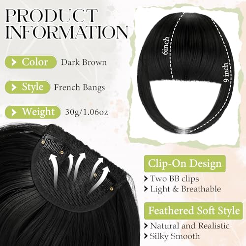 Bangs Hair Clip in Bangs, French Dark Black Fake Bangs Hair Clip on Bangs for Women Fringe with Temples Hairpieces Faux Bangs for Daily Wear - color: Dark Black