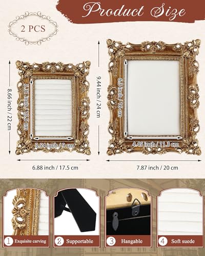 Wonderjune 2 Pcs Gold Jewelry Display Stand Vintage Necklace Organizer Ring Holder Earring Tray Resin Jewelry Photography Props Frame with Velvet Backing for Gifts (White,Large,Small,Hollowed out) - color: White, size: Large,Small, style: Hollowed out