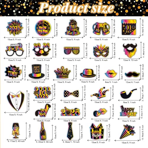 30 Pcs Happy New Year Photo Booth Props 2026 Eve Party Supplies Holiday Celebrations Funny Table Decorations Accessories
