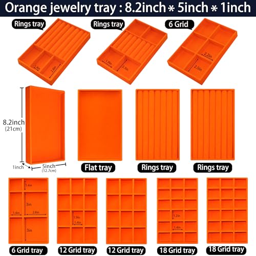 12 Pcs Jewelry Tray Velvet Jewelry Drawer Organizer Necklace Bracelet Display Tray for Earring, Ring, Brooch, Watch - color: Orange, size: 12 Pcs