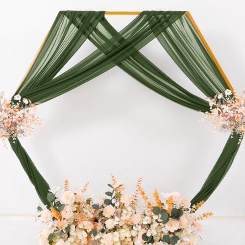 MLMC Olive Green Wedding Arch Draping Fabric 1 Panel 29" x 20 FT Extra Long Gauze Drapes Sheer Backdrop Curtains 6.6 Yards Outdoor Drapery Panels for Wedding Ceremony Party Ceiling Decoration - color: Olive Green