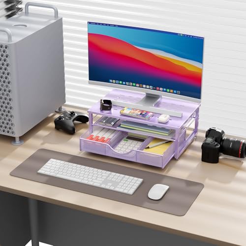 gianotter Computer Monitor Stand Riser, office organizer with Drawer, Office Organizers Storage for Classroom Office Supplies (Purple) - color: Purple