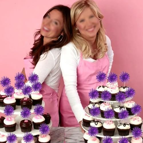 40 PCS Foil Firework Cupcake Toppers Fireworks Cupcake Picks Sparkle Tinsel Cake Decorations Cocktail Fruit Toothpick for Firework Theme Birthday Wedding Graduation Party Decorations Supplies Purple - color: Z-purple