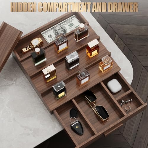 Solid Walnut Cologne Organizer for Men,Cologne Stand,4 Tier Wooden Cologne Holder Shelf Display,Perfume Stand Organizer with Drawer Storage and Hidden Compartment,Gift for Men Dad Husband - color: Walnut 4 Tier