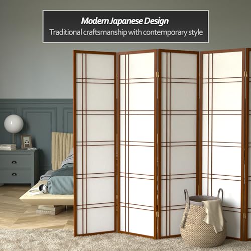 Red Lantern 6 ft. Tall Double Cross Shoji Screen - Walnut - 6 Panels - color: Walnut, size: 6 Panel
